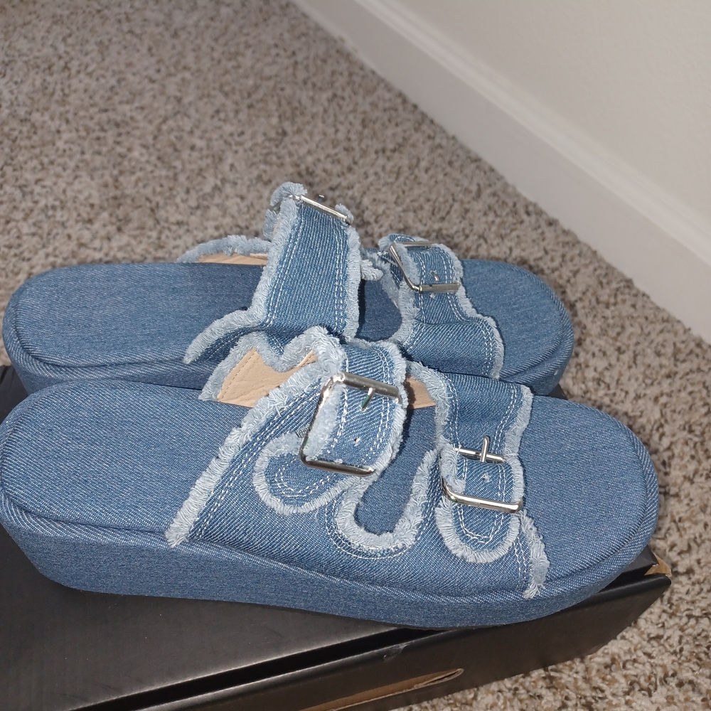 SHEIN Blue Denim Buckle Sandals